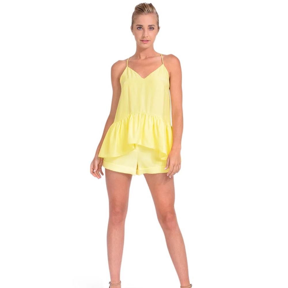 NWT Cinq à Sept Janet Silk Ruffle Peplum Racerback Top in Yellow Rose size XS - Picture 4 of 10